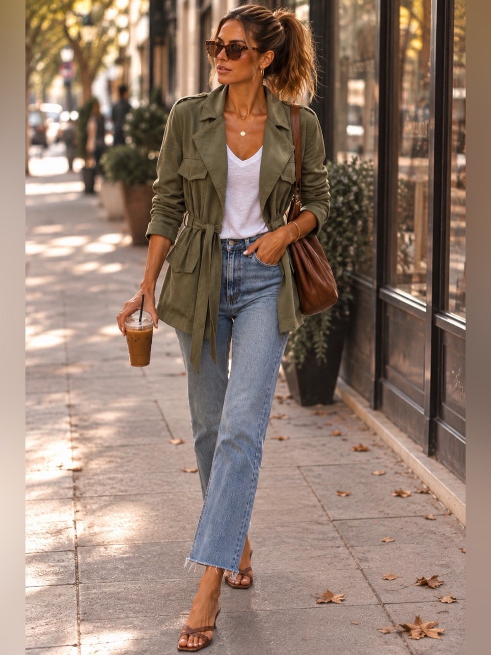 Olive green faux suede utility jacket Size M